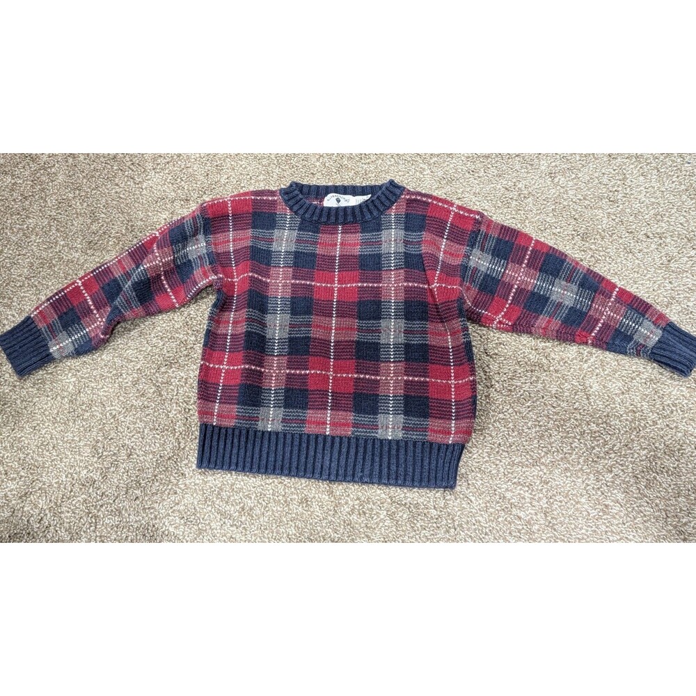Vintage Children's KITESTRINGS Sweater Red Blue Size 5/6 - 55% Ramie, 45% Cotton
